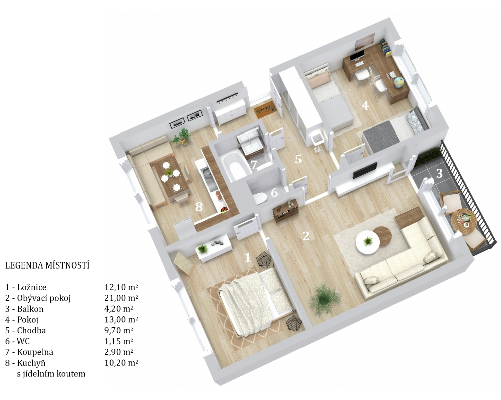Pronájem bytu 3+1 s balkonem 70 m2 Nezvalova, Liberec – Starý Harcov